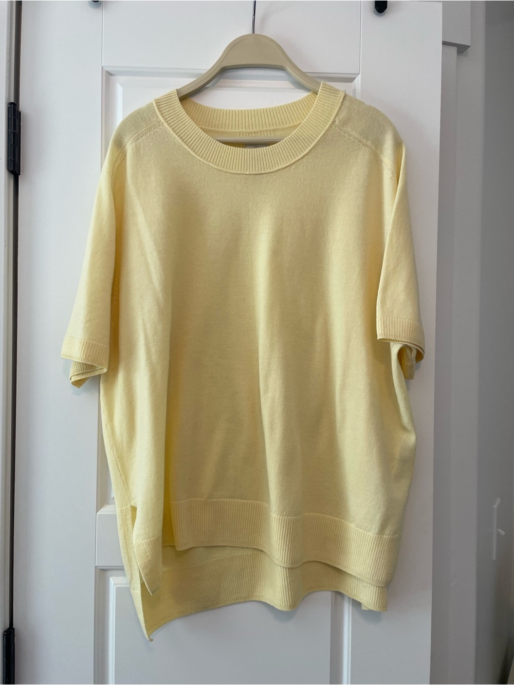 Maeve Merino Wool Pale Yellow Short Sleeve Knit Tee